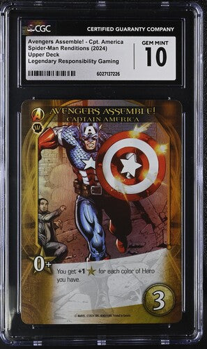 Avengers Assemble! - Cpt. America Marvel 2024 Upper Deck Spider-Man Renditions Legendary Responsibility Gaming CGC 10 SC7