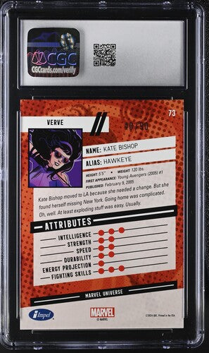 Kate Bishop Marvel 2024 Spider-Man Renditions #73 Marvel Universe Impel Verve CGC 9 SC7