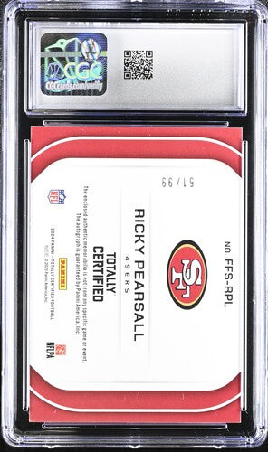 2024 Panini Totally Certified Freshman Fabric Signatures #FFS-RPL Ricky Pearsall Mirror Platinum Blue Camo CGC 9 AUTO 10 SC2