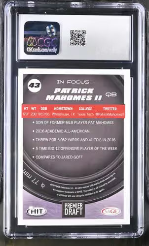 2017 Sage Hit Premier Draft Patrick Mahomes II CGC 10