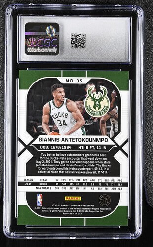 2020-21 Panini Obsidian #35 Giannis Antetokounmpo Electric Etch Asia CGC 10 SC5
