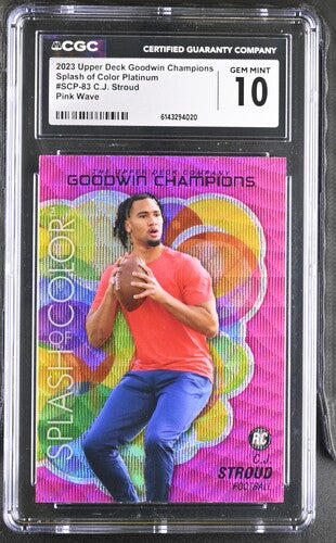 2023 Upper Deck Goodwin Champions Splash of Color Platinum SCP-83 C.J. Stroud Pink Wave CGC 10 SC2