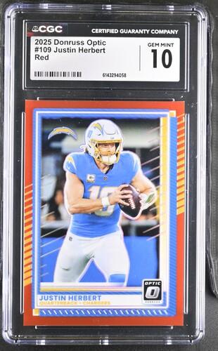 2025 DONRUSS OPTIC #109 JUSTIN HERBERT RED SGC 10 SC2