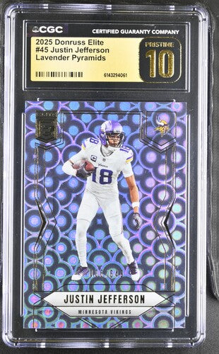 2025 DONRUSS ELITE #45 JUSTIN JEFFERSON LAVENDER PYRAMIDS CGC PRISTINE 10 SC2