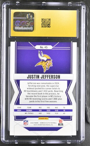 2025 DONRUSS ELITE #45 JUSTIN JEFFERSON LAVENDER PYRAMIDS CGC PRISTINE 10 SC2