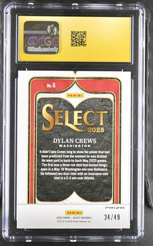2025 Panini Select Numbers #6 Dylan Crews Blue CGC Pristine 10 SC4