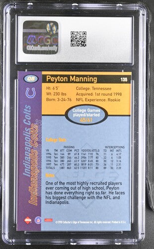 1998 Collector's Edge 1st Place #135 Peyton Manning CGC 9 SC2