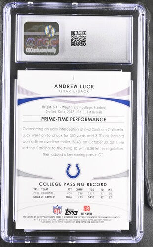 2012 Topps Prime Rookie Autographs 31 Andrew Luck Copper CGC 9 AUTO 10 SC2