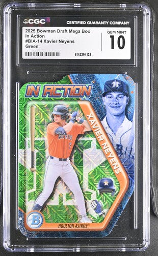 2025 Bowman Draft Mega Box In Action #BIA-14 Xavier Neyens Green CGC 10 SC4