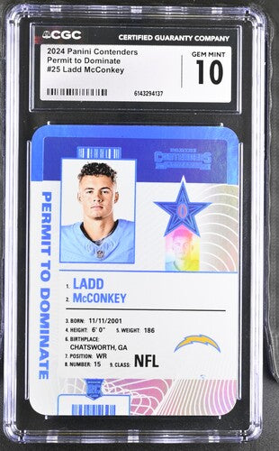 2024 Panini Contenders Permit to Dominate #25 Ladd McConkey CGC 10 SC2