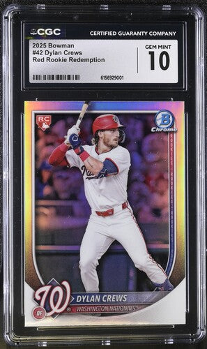 2025 BOWMAN #42 DYLAN CREWS RED ROOKIE REDEMPTION CGC 10 SC4