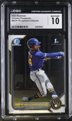 2022 BOWMAN CHROME PROSPECTS #BCP-79 JACKSON CHOURIO CGC 10 SC4
