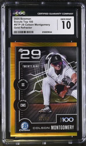 2025 Bowman Scouts Top 100 #BTP-29 Colson Montgomery Gold Refractor CGC 10 SC4