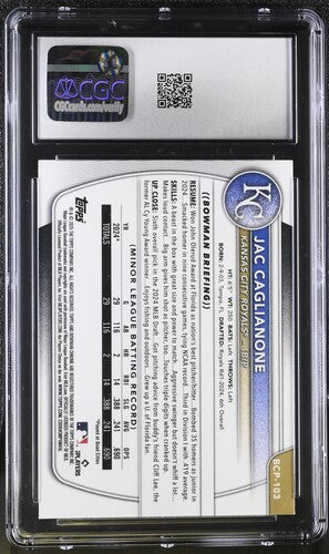 2025 BOWMAN CHROME PROSPECTS #BCP-103 JAC CAGLIANONE SPECKLE REFRACTOR CGC 10 SC4