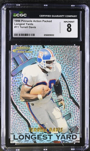 1996 PINNACLE ACTION PACKED LONGEST YARDS #11 TERRELL DAVIS CGC 8 SC2