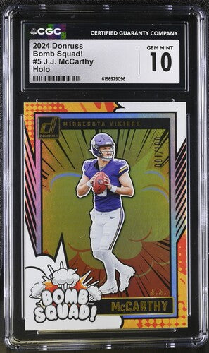 2024 Donruss Bomb Squad! #5 JJ McCarthy Holo CGC 10 SC2