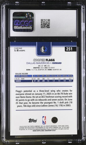 2025-26 TOPPS CHROME #251 COOPER FLAGG CGC 9 SC5