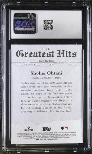 2026 Topps Greatest Hits #GH-17 Shohei Ohtani CGC 10 SC4