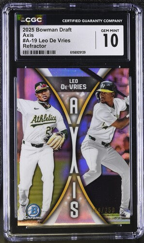 2025 Bowman Draft Axis #A-19 Leo De Vries Refractor CGC 10 SC4