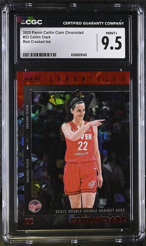 2025 PANINI CAITLIN CLARK CHRONICLED #33 CAITLIN CLARK RED CRACKED ICE CGC 9.5 SC5