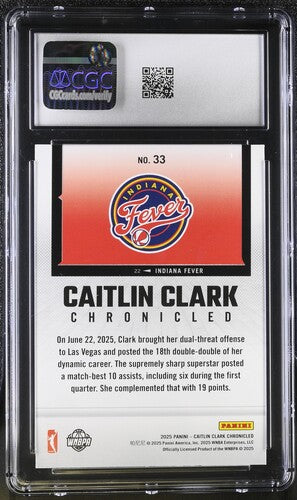 2025 PANINI CAITLIN CLARK CHRONICLED #33 CAITLIN CLARK RED CRACKED ICE CGC 9.5 SC5