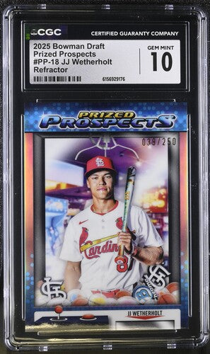 2025 Bowman Draft Prized Prospects #PP-18 JJ Wetherholt Refractor CGC 10 SC4