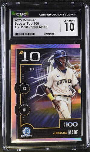 2025 Bowman Scouts Top 100 #BTP-10 Jesus Made CGC 10 SC3