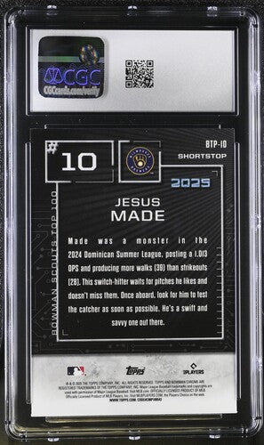 2025 Bowman Scouts Top 100 #BTP-10 Jesus Made CGC 10 SC3