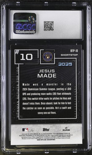 2025 BOWMAN SCOUTS TOPP 100 #BTP-10 JESUS MADE CGC 8.5 SC4