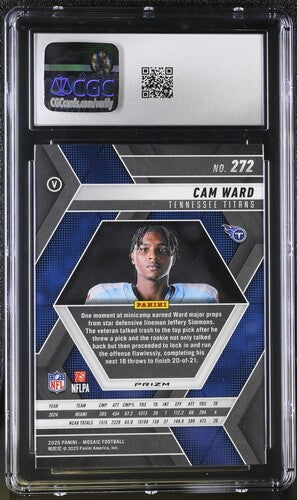 2025 Panini Mosaic #272 Cam Ward Rookie Variation Reactive Purple CGC 10 Sc2