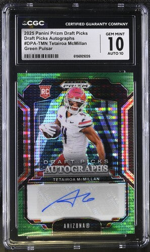 2025 Panini Prizm Draft Picks Autographs #DPA-TMN Tetairoa McMillan Green Pulsar CGC 10 AUTO 10 SC2