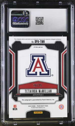 2025 Panini Prizm Draft Picks Autographs #DPA-TMN Tetairoa McMillan Green Pulsar CGC 10 AUTO 10 SC2