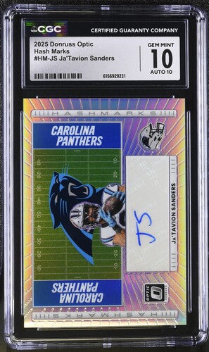 2025 Donruss Optic Hash Marks #HM-JS Ja'Tavion Sanders CGC 10 AUTO 10 SC2