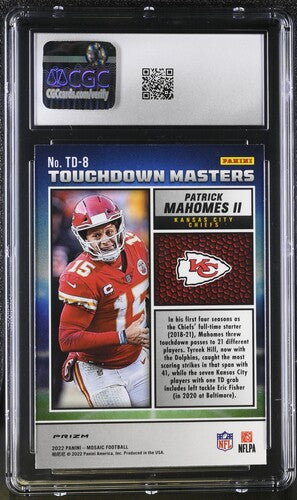 2022 Panini Mosaic Touchdown Masters #TD-8 Patrick Mahomes Green CGC 9 SC2