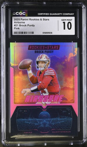 2025 Panini Rookies & Stars Airborne #21 Brock Purdy Pink CGC 10 SC2