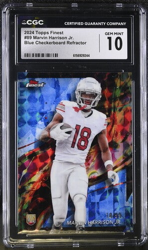 2024 Topps Finest #89 Marvin Harrison Jr. Blue Checkerboard Refractor CGC 10 SC2