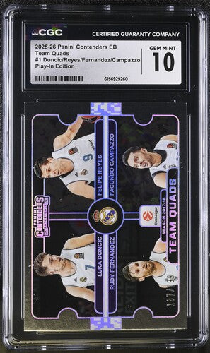 2025-26 Panini Contenders EB Team Quads #1 Doncic/Reyes/Fernandez/Campazzo Play-In Editon  CGC 10 SC5