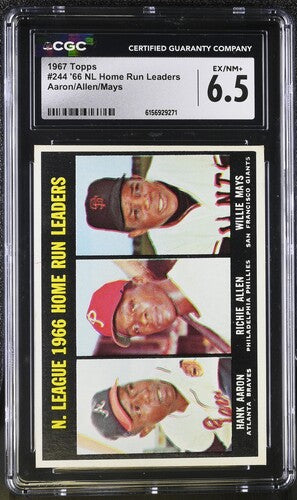 1967 Topps #244 '66 NL Home Run Leaders Aaron/Allen/Mays CGC 6.5 SC4