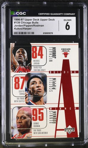 1996-97 UPPER DECK UPPER DECK #139 CHICAGO BULLS JORDAN/PIPPEN/RODMAN CGC 6 SC5