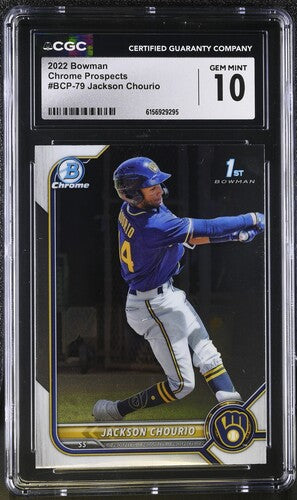 2022 BOWMAN CHROME PROSPECTS #BCP-79 JACKSON CHOURIO CGC 10 SC4
