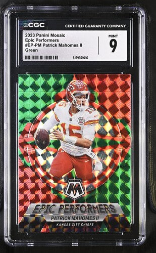 2023 Panini Mosaic Epic Performers #EP-PM Patrick Mahomes II Green CGC 9
