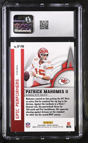 2023 Panini Mosaic Epic Performers #EP-PM Patrick Mahomes II Green CGC 9