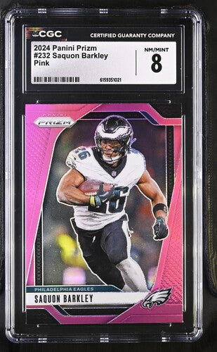 2024 PANINI PRIZM SAQUON BARKLEY PINK CGC 8 SC2