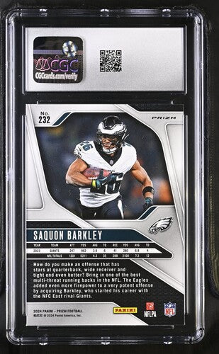2024 PANINI PRIZM SAQUON BARKLEY PINK CGC 8 SC2