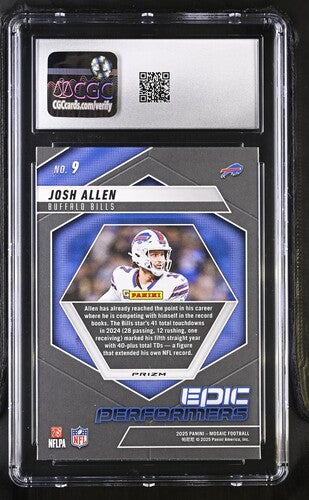 2025 Panini Mosaic Epic Performers #9 Josh Allen Green CGC 9
