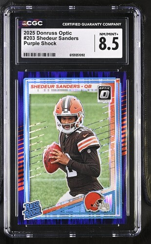 2025 PANINI DONRUSS OPTIC SHEDEUR SANDERS PURPLE SHOCK CGC 8.5 SC2