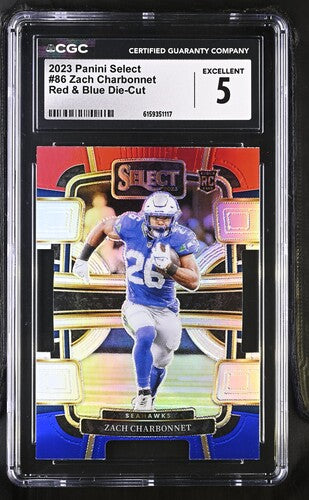 2023 Panini Select #86 Zach Charbonnet Red & Blue Die-Cut CGC 5