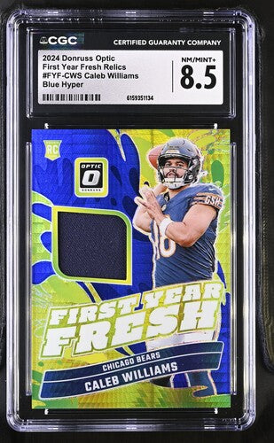 2024 Donruss Optic First Year Fresh Relics #FYF-CWS Caleb Williams Blue Hyper CGC 8.5