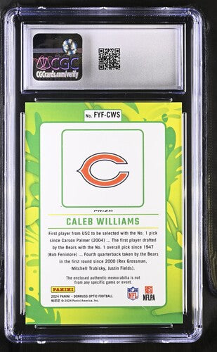 2024 Donruss Optic First Year Fresh Relics #FYF-CWS Caleb Williams Blue Hyper CGC 8.5