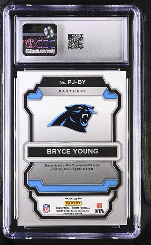 2023 Panini Prizm Premier Jerseys #PJ-BY Bryce Young Neon Green Pulsar CGC 9.5